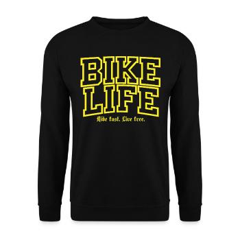 Ride fast Live Free Gelb - Unisex Pullover - Schwarz - Vorne - Alina (178cm) & Michal (187cm)