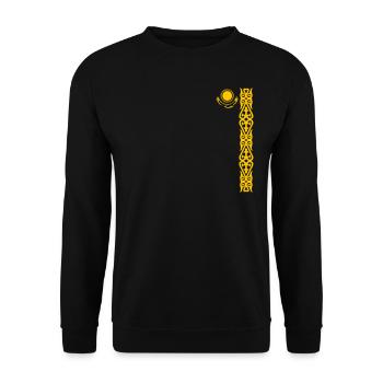 Kasachstan Flagge Symbol - Sonne und Adler - Unisex Pullover - Schwarz - Vorne - Alina (178cm) & Michal (187cm)