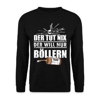 Silvester Pyro will Böllern - Unisex Pullover - Schwarz - Vorne - Alina (178cm) & Michal (187cm)
