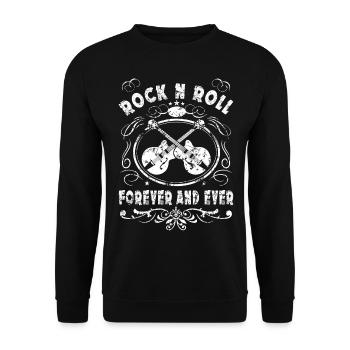 Rock N Roll für immer und ewig Grafik - Unisex Pullover - Schwarz - Vorne - Alina (178cm) & Michal (187cm)