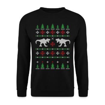Dinosaurier Dino TRex Tyrannosaurus Weihnachten - Unisex Pullover - Schwarz - Vorne - Alina (178cm) & Michal (187cm)