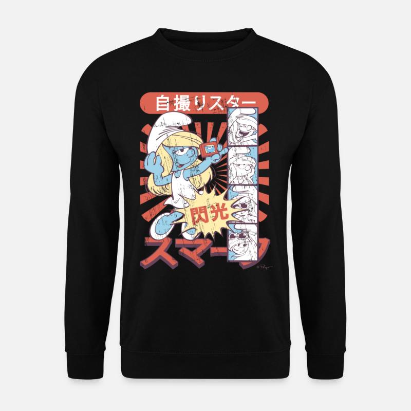 Die Schlümpfe Schlumpfine Selfie Japanisch Lustig - Unisex Pullover - Schwarz
