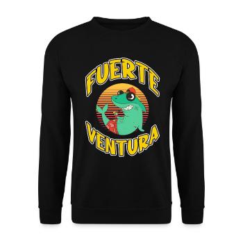 Fuerteventura Sommer Sonne Strand Meer Palmen Hai - Unisex Pullover - Schwarz - Vorne - Alina (178cm) & Michal (187cm)
