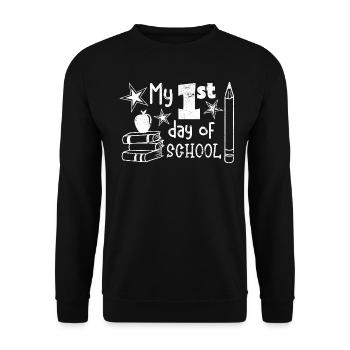 MEIN ERSTER SCHULTAG SCHULE EINSCHULUNG ABC SPRUCH - Unisex Pullover - Schwarz - Vorne - Alina (178cm) & Michal (187cm)
