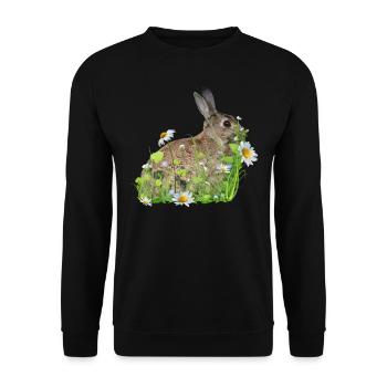Rabbit White Flowers - Unisex Sweatshirt - black - Front - Alina (178cm) & Michal (187cm)