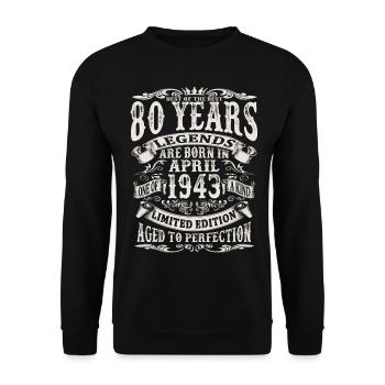 April 1943 - 80 Jahre alt - 80. Geburtstag - Unisex Pullover - Schwarz - Vorne - Alina (178cm) & Michal (187cm)