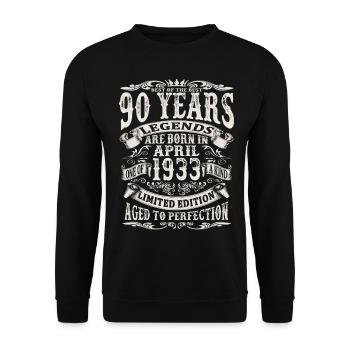 April 1933 - 90 Jahre alt - 90. Geburtstag - Unisex Pullover - Schwarz - Vorne - Alina (178cm) & Michal (187cm)