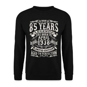 April 1938 - 85 Jahre alt - 85. Geburtstag - Unisex Pullover - Schwarz - Vorne - Alina (178cm) & Michal (187cm)