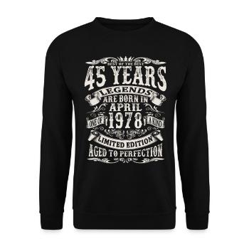 April 1978 - 45 Jahre alt - 45. Geburtstag - Unisex Pullover - Schwarz - Vorne - Alina (178cm) & Michal (187cm)