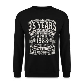 April 1988 - 35 Jahre alt - 35. Geburtstag - Unisex Pullover - Schwarz - Vorne - Alina (178cm) & Michal (187cm)
