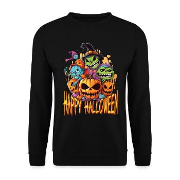 Halloween Monster Zombie Gruselig Horror Kostüm - Unisex Pullover - Schwarz - Vorne - Alina (178cm) & Michal (187cm)