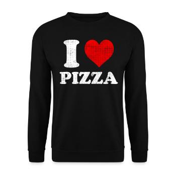 Ich liebe Pizza Herz Lustig Witzig Vintage - Unisex Pullover - Schwarz - Vorne - Alina (178cm) & Michal (187cm)
