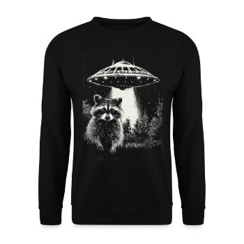 Lustiges Waschbär-UFO - Unisex Pullover - Schwarz - Vorne - Alina (178cm) & Michal (187cm)