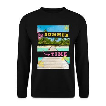 Sommer Strand Meer Palmen Urlaub Summer Time - Unisex Pullover - Schwarz - Vorne - Alina (178cm) & Michal (187cm)