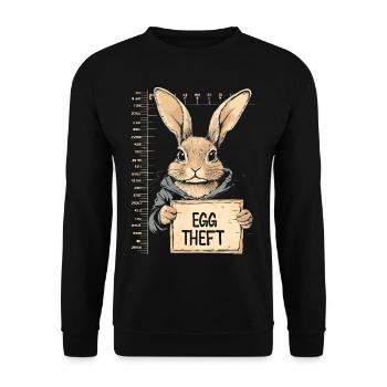 Hase Eierdieb Osterhase Mugshot Polizeifoto Ostern - Unisex Pullover - Schwarz - Vorne - Alina (178cm) & Michal (187cm)