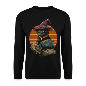 Black Cat as Halloween Witch with Books - Unisex Sweatshirt - black - Front - Alina (178cm) & Michal (187cm)