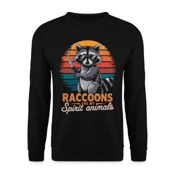 lustiger Waschbär mit Messer - Unisex Pullover - Schwarz - Vorne - Alina (178cm) & Michal (187cm)