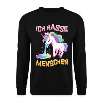 Ich Hasse Menschen Einhorn Kotzt Regenbogen Lustig - Unisex Pullover - Schwarz - Vorne - Alina (178cm) & Michal (187cm)