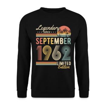 Septembre 1962 né Vintage Anniversaire Rétro - Sweat-shirt Unisexe - noir - Devant - Alina (178cm) & Michal (187cm)