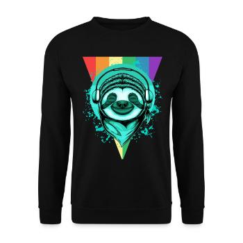 Sloth with headphones & rainbow - Unisex Sweatshirt - black - Front - Alina (178cm) & Michal (187cm)