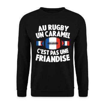 Au Rugby Un Caramel C'est Pas Une Friandise Cadeau - Sweat-shirt Unisexe - noir - Devant - Alina (178cm) & Michal (187cm)