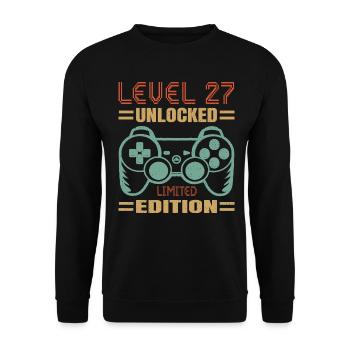 Geburtstag Level 27 freigeschaltet - Unisex Pullover - Schwarz - Vorne - Alina (178cm) & Michal (187cm)