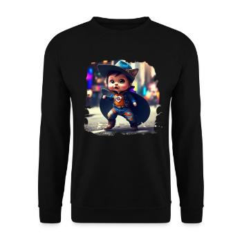 Super Katze - Unisex Pullover - Schwarz - Vorne - Alina (178cm) & Michal (187cm)