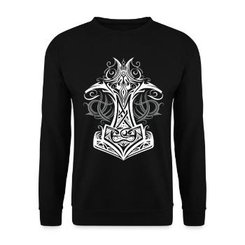 Thors Hammer Mjolnir Wikinger Symbol - Unisex Pullover - Schwarz - Vorne - Alina (178cm) & Michal (187cm)