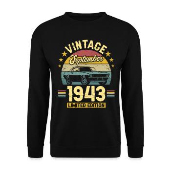 Birthday September 1943 80 years anniversary - Unisex Sweatshirt - black - Front - Alina (178cm) & Michal (187cm)