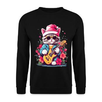 Cute cat with guitar - Unisex Sweatshirt - black - Front - Alina (178cm) & Michal (187cm)