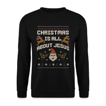 Weihnachten: Alles über Jesus - Unisex Pullover - Schwarz - Vorne - Alina (178cm) & Michal (187cm)