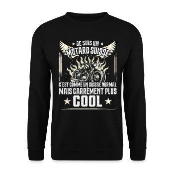 Carrément Plus Cool Motard Suisse Cadeau Moto - Sweat-shirt Unisexe - noir - Devant - Alina (178cm) & Michal (187cm)