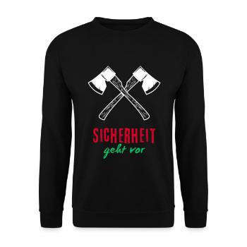 Sicherheit geht vor - Unisex Pullover - Schwarz - Vorne - Alina (178cm) & Michal (187cm)