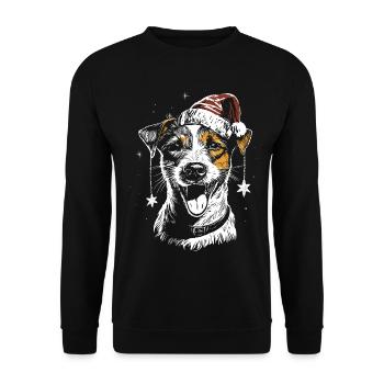 Jack Russell Terrier mit Weihnachtsmütze und Stern - Unisex Pullover - Schwarz - Vorne - Alina (178cm) & Michal (187cm)