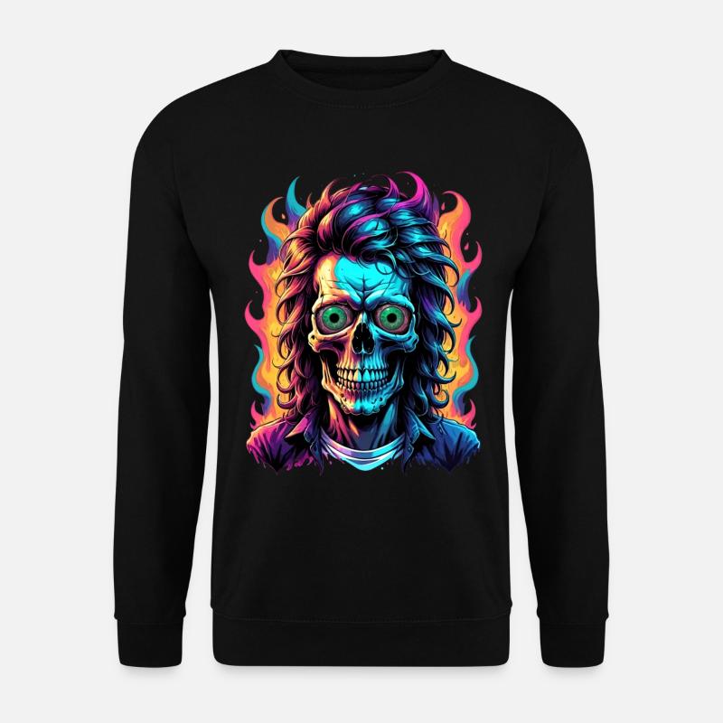 Neonschädel mit leuchtenden Flammen - Unisex Pullover - Schwarz