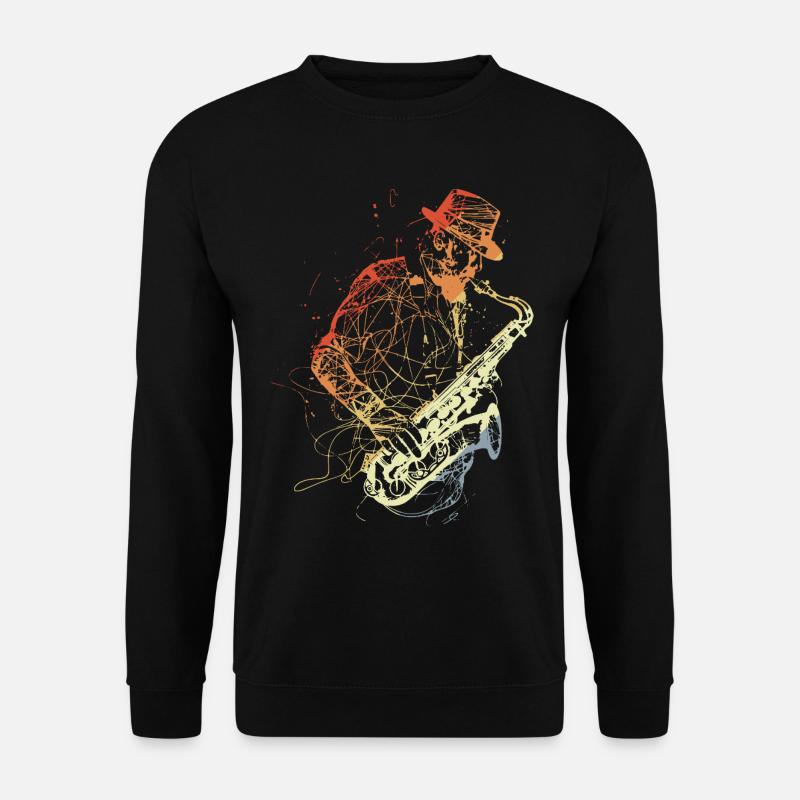 Retro Saxophone Player Drawing - Unisex Sweatshirt - black