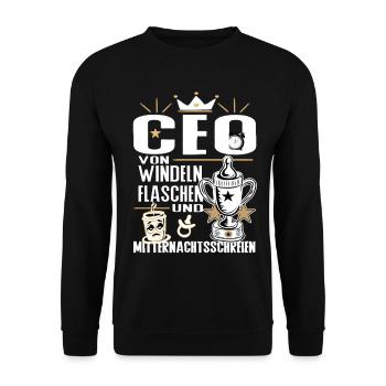 CEO von Windeln Flaschen Eltern Humor Design - Unisex Pullover - Schwarz - Vorne - Alina (178cm) & Michal (187cm)