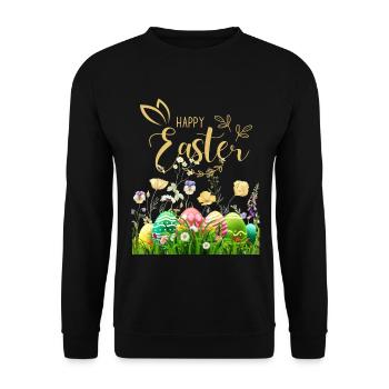 Goldenes Osterfest - Blumen und Eier - Unisex Pullover - Schwarz - Vorne - Alina (178cm) & Michal (187cm)