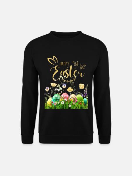Goldenes Osterfest - Blumen und Eier - Unisex Pullover - Schwarz
