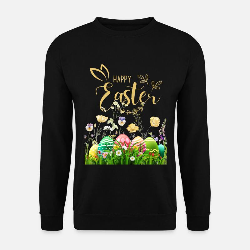 Goldenes Osterfest - Blumen und Eier - Unisex Pullover - Schwarz