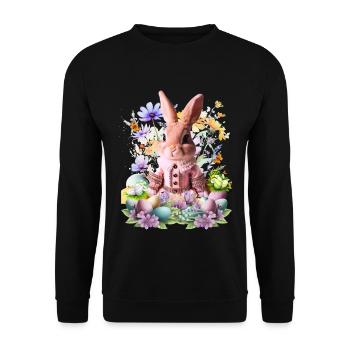 Pink pastel bunny in a sea of flowers - Unisex Sweatshirt - black - Front - Alina (178cm) & Michal (187cm)