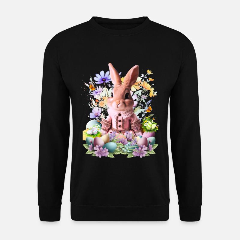 Rosa Pastellhase im Blütenmeer - Unisex Pullover - Schwarz