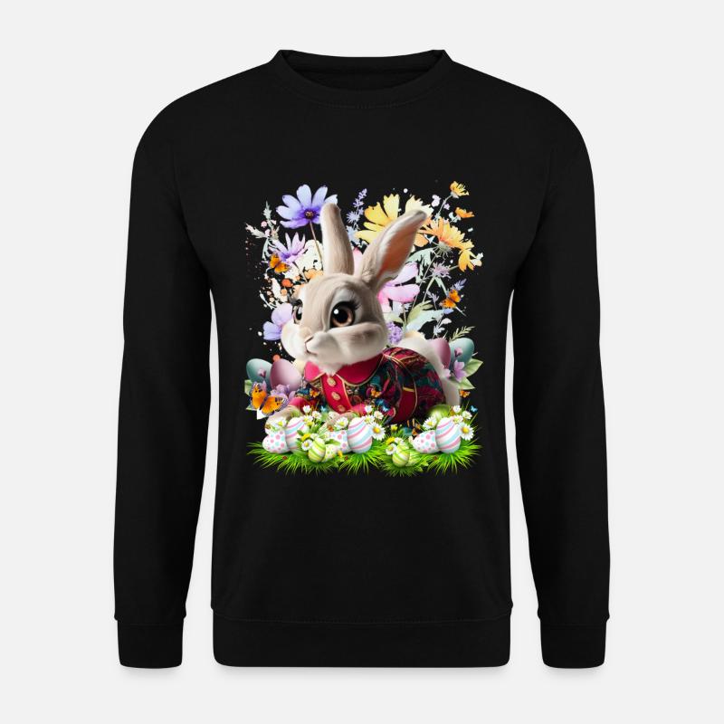 Osterhase im Blumenfeld - Unisex Pullover - Schwarz