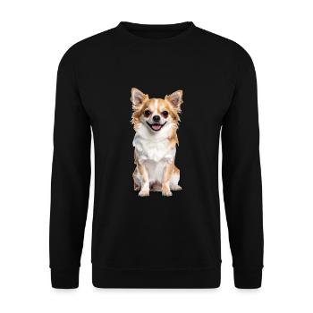 Fluffy Chihuahua – Klein, plüschig & voller Liebe! - Unisex Pullover - Schwarz - Vorne - Alina (178cm) & Michal (187cm)