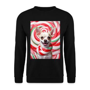 Candy Dog im Peppermix-Hintergrund - Unisex Pullover - Schwarz - Vorne - Alina (178cm) & Michal (187cm)