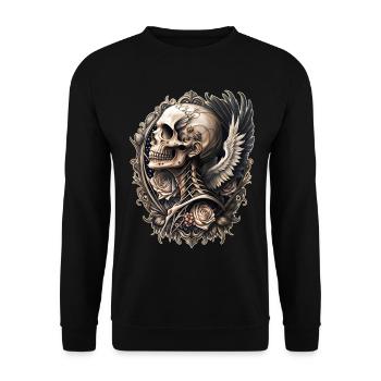 Barock Totenkopf Flügel Blumen Vintage Gothic - Unisex Pullover - Schwarz - Vorne - Alina (178cm) & Michal (187cm)