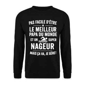 Natation – Super Papa Nageur - Sweat-shirt Unisexe - noir - Devant - Alina (178cm) & Michal (187cm)
