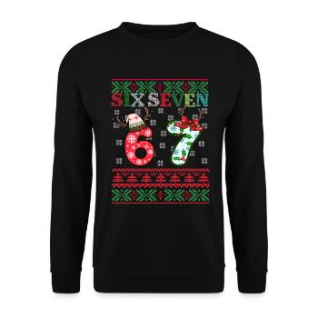 67 Christmas Funny Six Seven Meme - Sweat-shirt Unisexe - noir - Devant - Alina (178cm) & Michal (187cm)