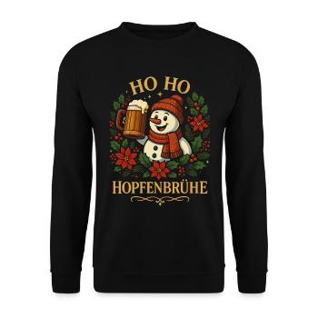 Ho Ho Hopfenbrühe Bier Schneemann Weihnachts Shirt - Unisex Pullover - Schwarz - Vorne - Alina (178cm) & Michal (187cm)