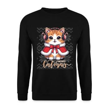 Chaton Noël Écouteurs Rouge - Sweat-shirt Unisexe - noir - Devant - Alina (178cm) & Michal (187cm)